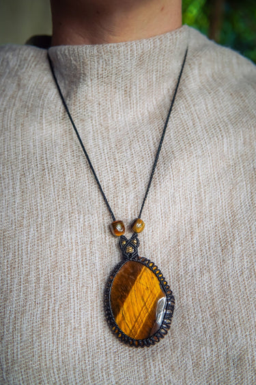 Golden Tigereye With Brass Beads Necklace